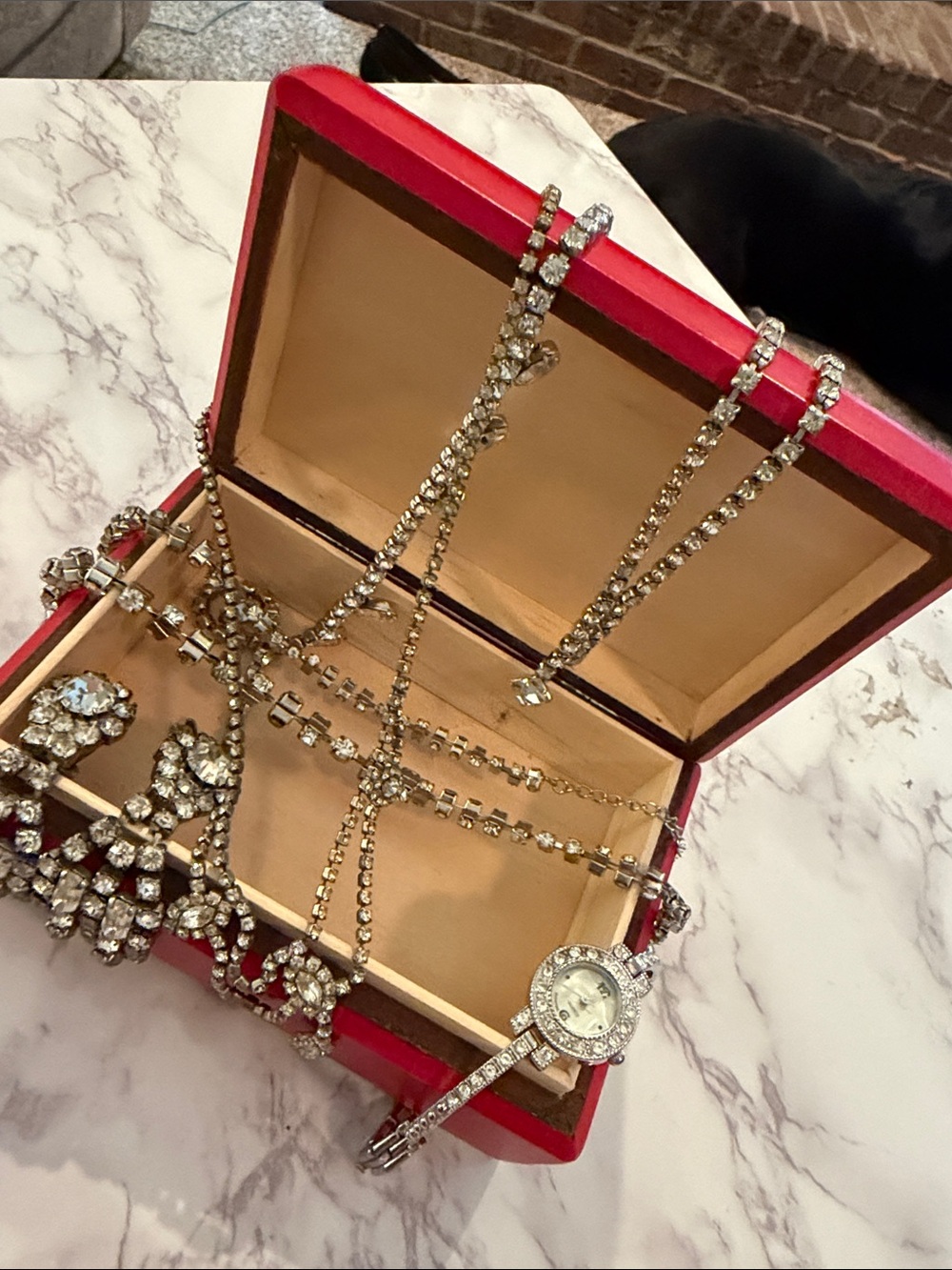 Red Trinket Box w/ Rhinestones Jewelry